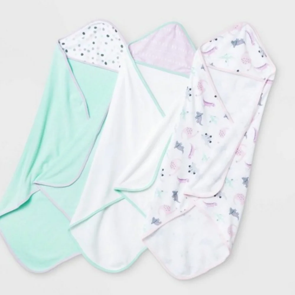 🆕️Infant Baby Girls' 3pk Hooded Bath Towel Set